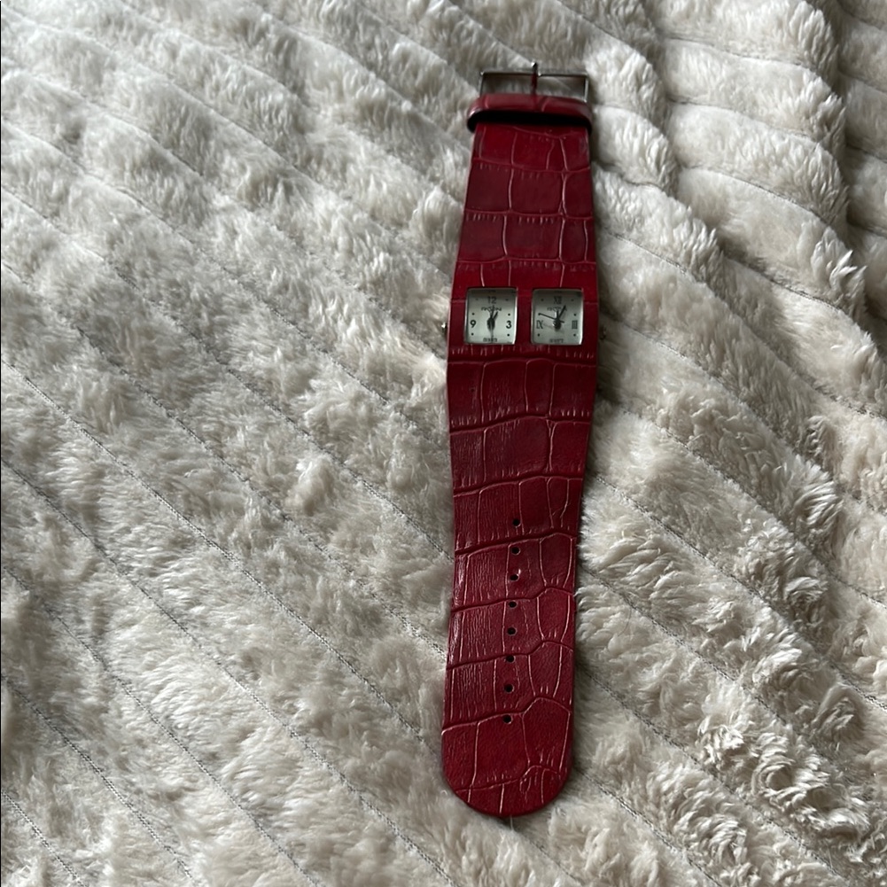 Red Double Dial Crocodile Pattern Watch